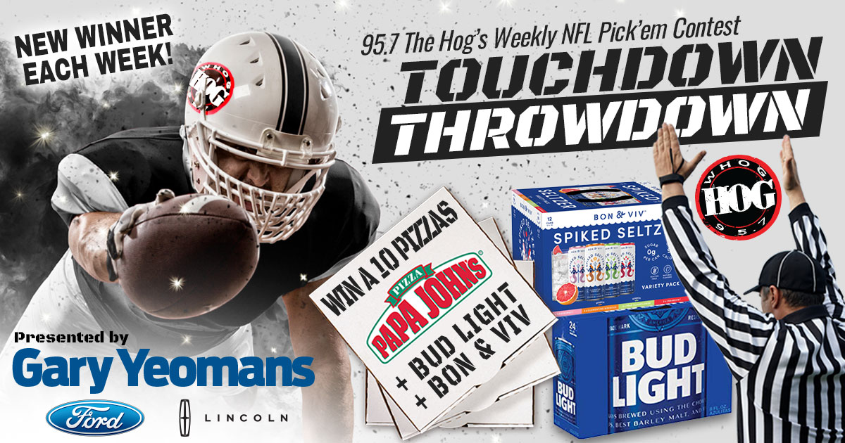 95.7 The Hog Touchdown Throwdown Weekly NFL pickem contest sponsored by Gary Yeoman's Ford